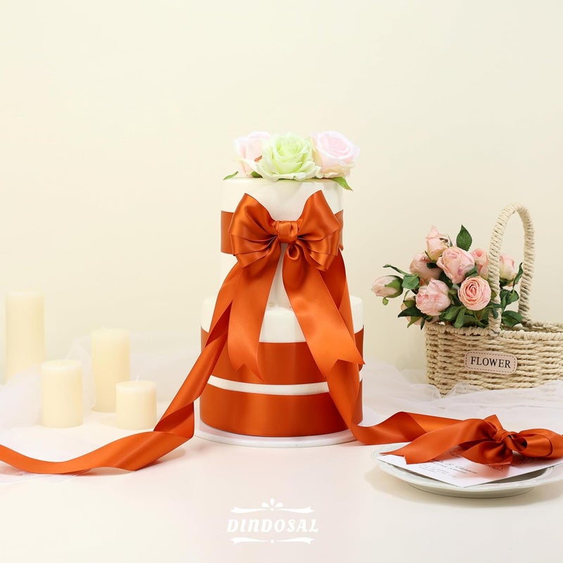 DINDOSAL Terracotta Ribbon 2 Inch Thick Double Face Burnt Orange Satin Ribbon for Wedding Decor Christmas Tree Thanksgiving Crafts Gift Wrapping Flower Bouquet Wrap Hair Bows Baby Shower - 25Yards - Image 4